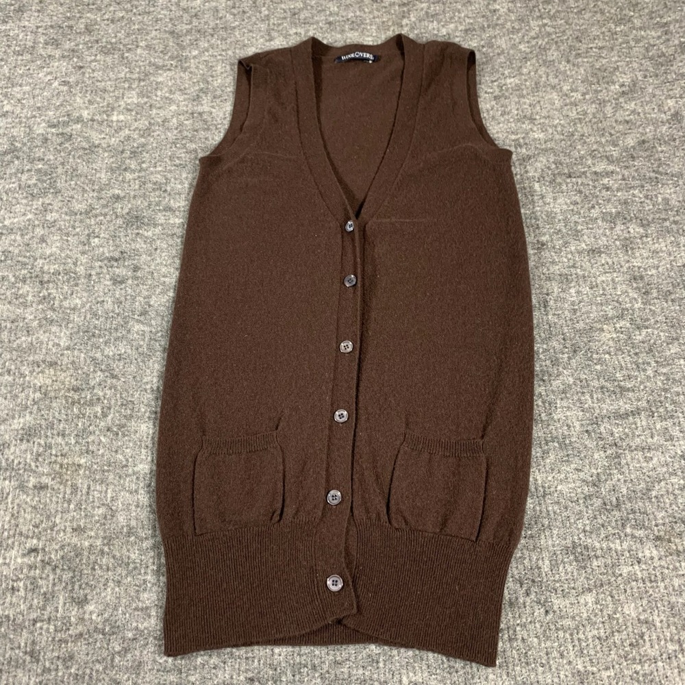 WoolOvers Cardigan Sweater Vest Womens S Brown Woolmark Merino Cashmere V Neck